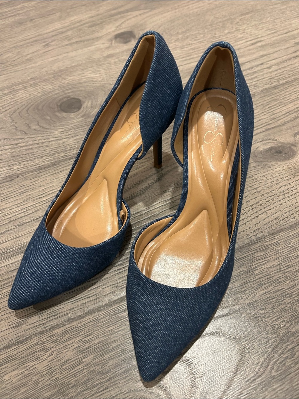 Jessica Simpson Denim Livvy Pointed-Toe D’orsay Pumps in Dark Blue